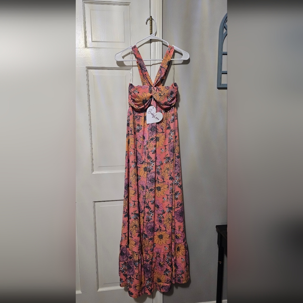 Buddy Love Pink Ruched Halter Maxi Dress - Picture 1 of 5